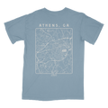 Blue t-shirt with a map of Athens, GA on the back